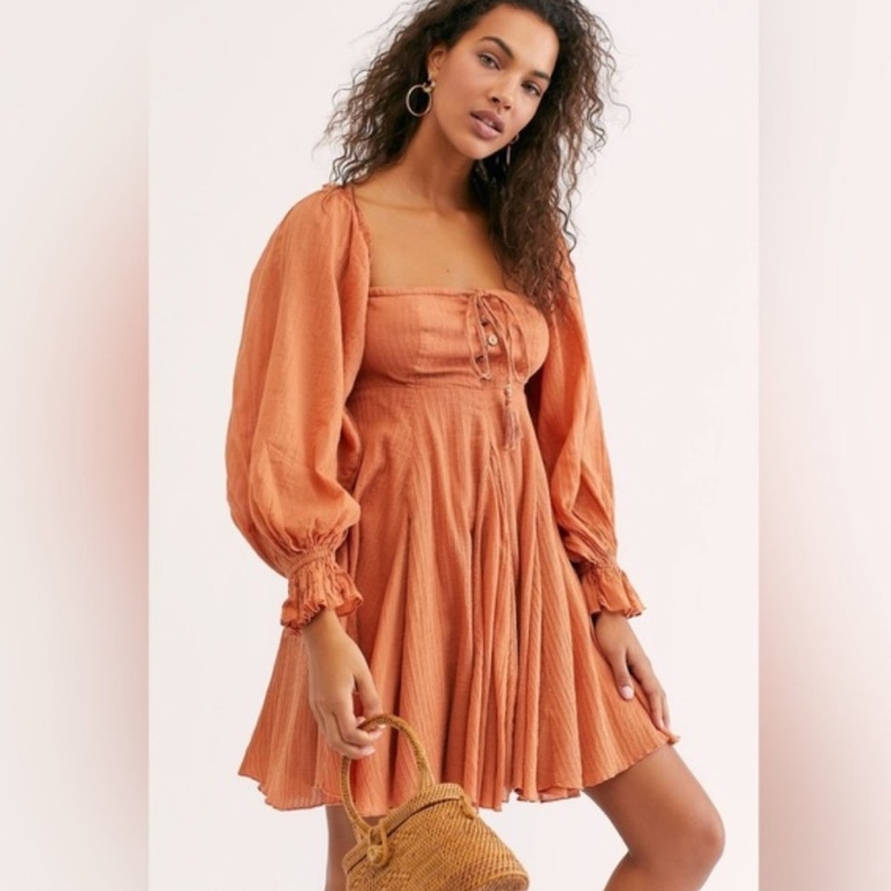 Free People Orange Off Shoulder Gauze Dress - Picture 2 of 16